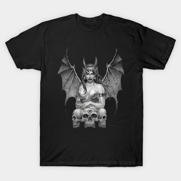 Demonlady with 3 Skulls T-Shirt by Paul_Abrams